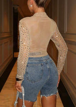 Load image into Gallery viewer, Frostbitten Mesh Rhinestone Detail Top