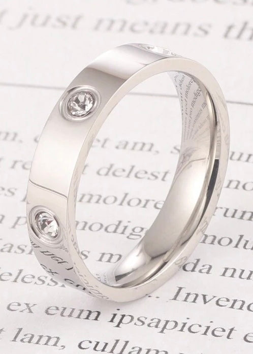 Cubic Zirconia Encrusted Stainless Steel Ring