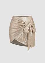 Cargar imagen en el visor de la galería, Oh So Festive Knot Detail Sequin Mini Skirt
