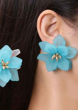 Load image into Gallery viewer, Aqua Blue Floral Earrings