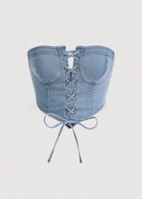Load image into Gallery viewer, Love Don&#39;t Change Denim Corset
