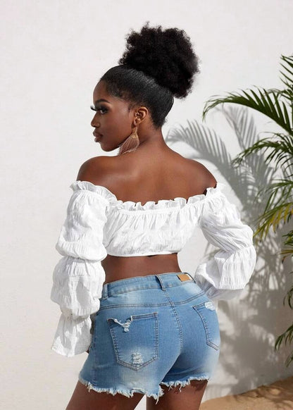 Off Shoulder Ruched Drawstring Top