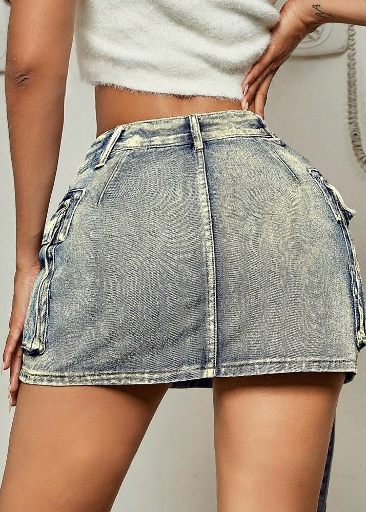 She's Dangerous Denim Cargo Skirt