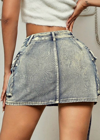 She's Dangerous Denim Cargo Skirt