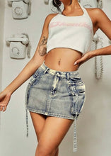 Load image into Gallery viewer, She&#39;s Dangerous Denim Cargo Skirt
