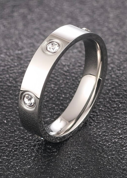 Cubic Zirconia Encrusted Stainless Steel Ring