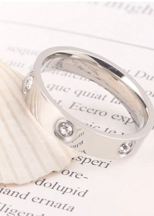 Cubic Zirconia Encrusted Stainless Steel Ring