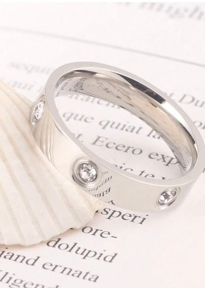 Cubic Zirconia Encrusted Stainless Steel Ring