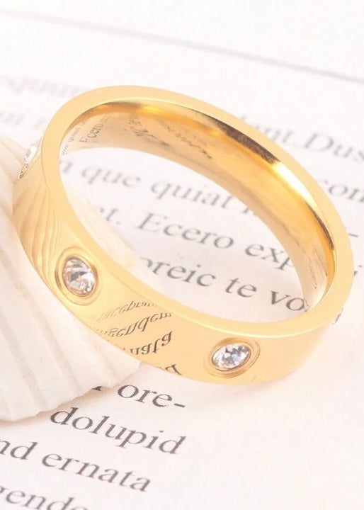 Cubic Zirconia Encrusted Stainless Steel Ring