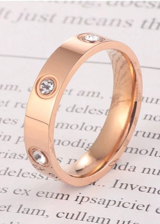 Cubic Zirconia Encrusted Stainless Steel Ring