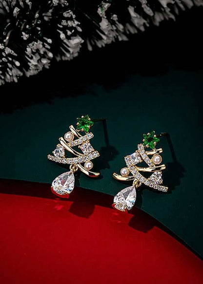 Rhinestone Christmas Tree Earrings