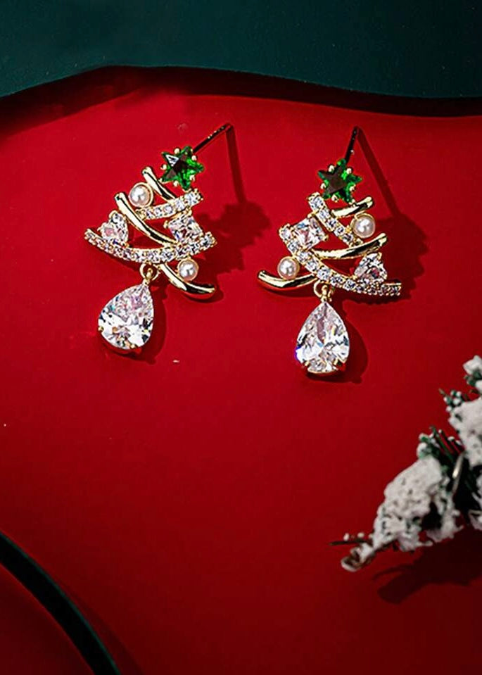 Rhinestone Christmas Tree Earrings