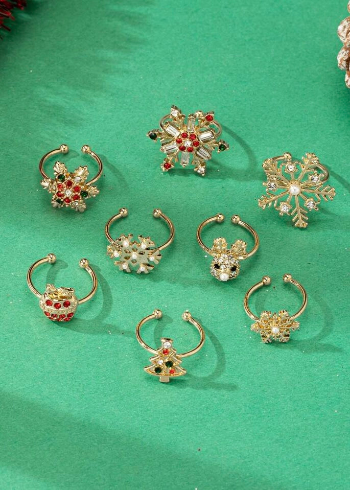 8PC Christmas Ring Set