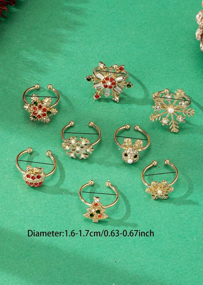 8PC Christmas Ring Set