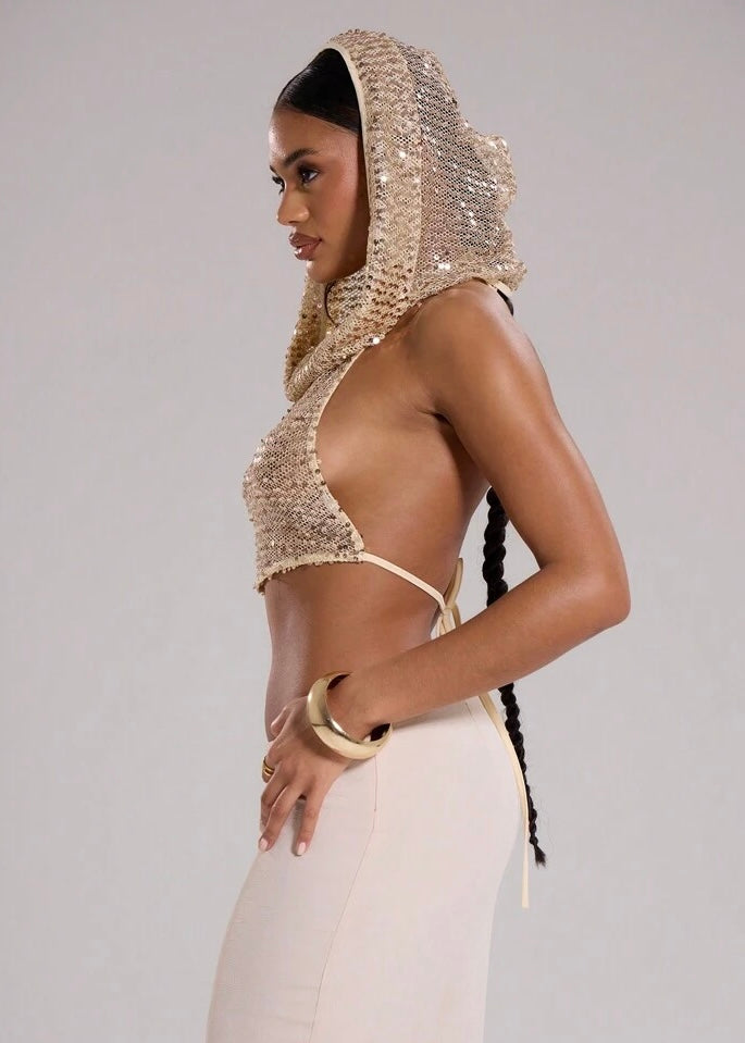 Imani Sequin Hooded Crop Top