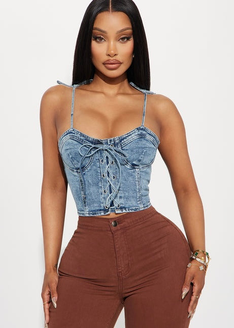 Bianca Lace Up Denim Top