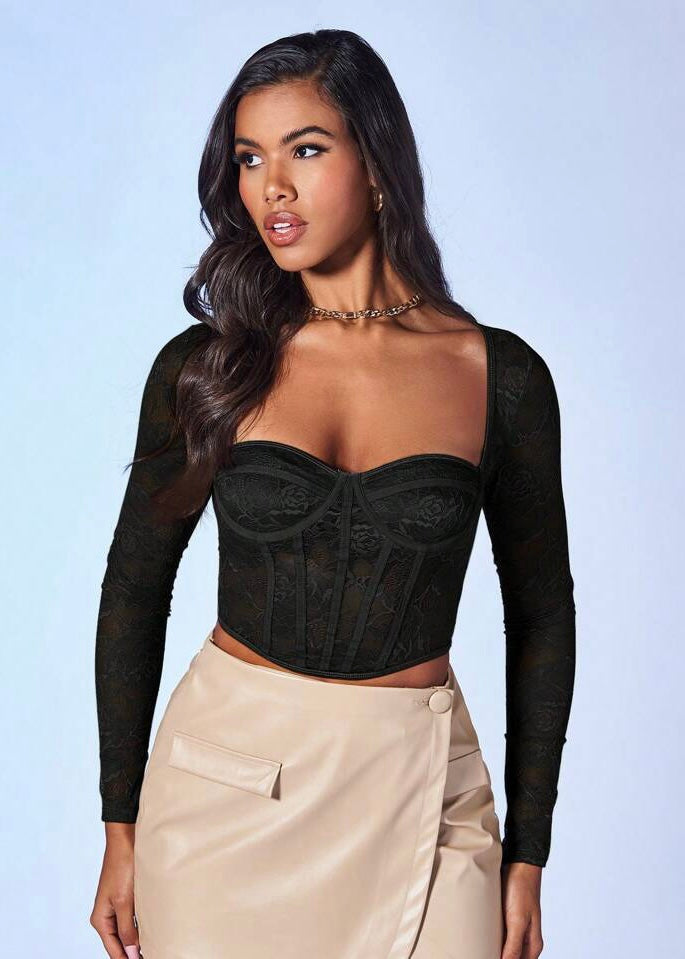 Oh, What Fun Black Lace Bustier Top