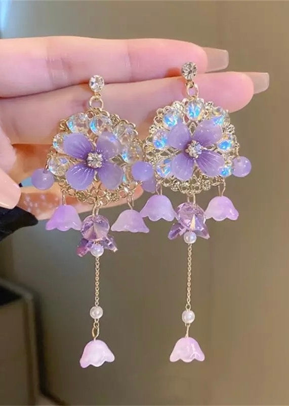 Lilac Floral Drop Earrings