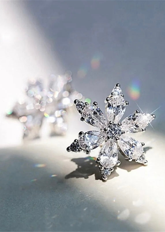 Silver Rhinestone Snowflake Studs