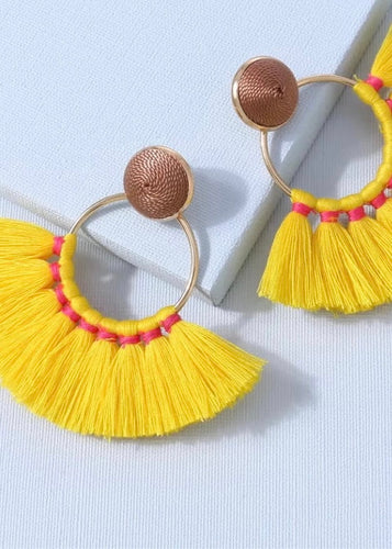 Yellow Hoop Tassel Earrings - The Style Guide TT