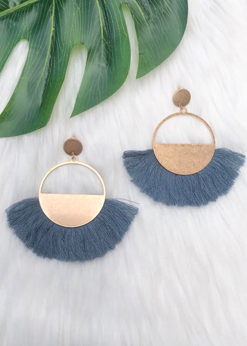 Blue Semi Circle Tassel Earrings - The Style Guide TT