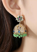 Load image into Gallery viewer, Floral Rhinestone Jhumka Earrings

