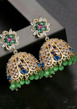 Load image into Gallery viewer, Floral Rhinestone Jhumka Earrings
