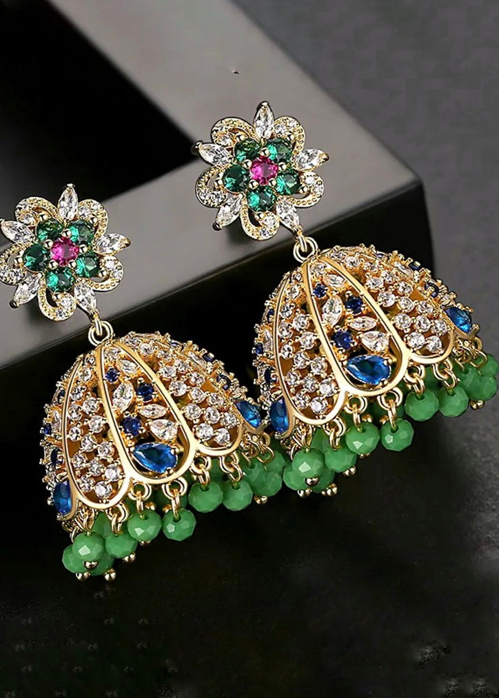 Floral Rhinestone Jhumka Earrings