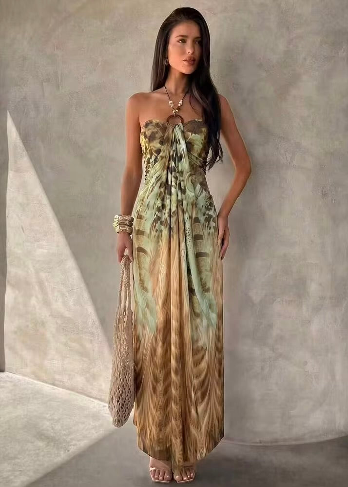 Calypso Boho Halter Maxi Dress