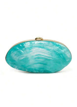 Cargar imagen en el visor de la galería, Azure blue stone detail clutch and crossbody handbag with gold-tone frame
