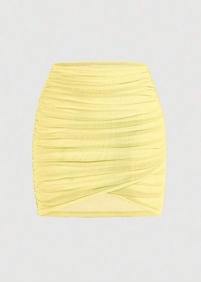 Lemon Ruched Mini Skirt