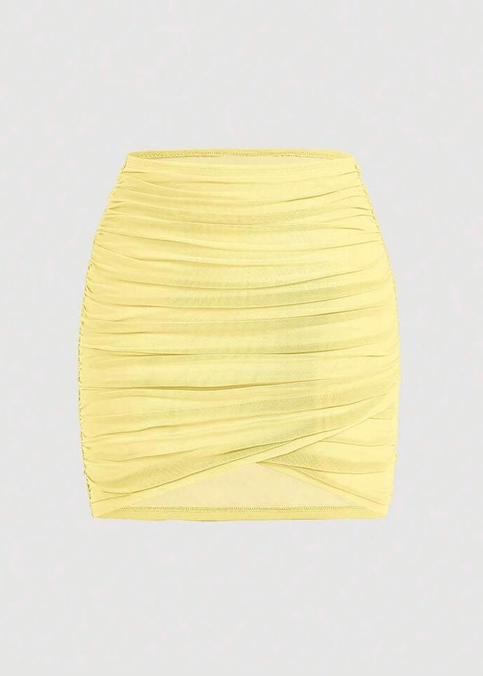 Lemon Ruched Mini Skirt