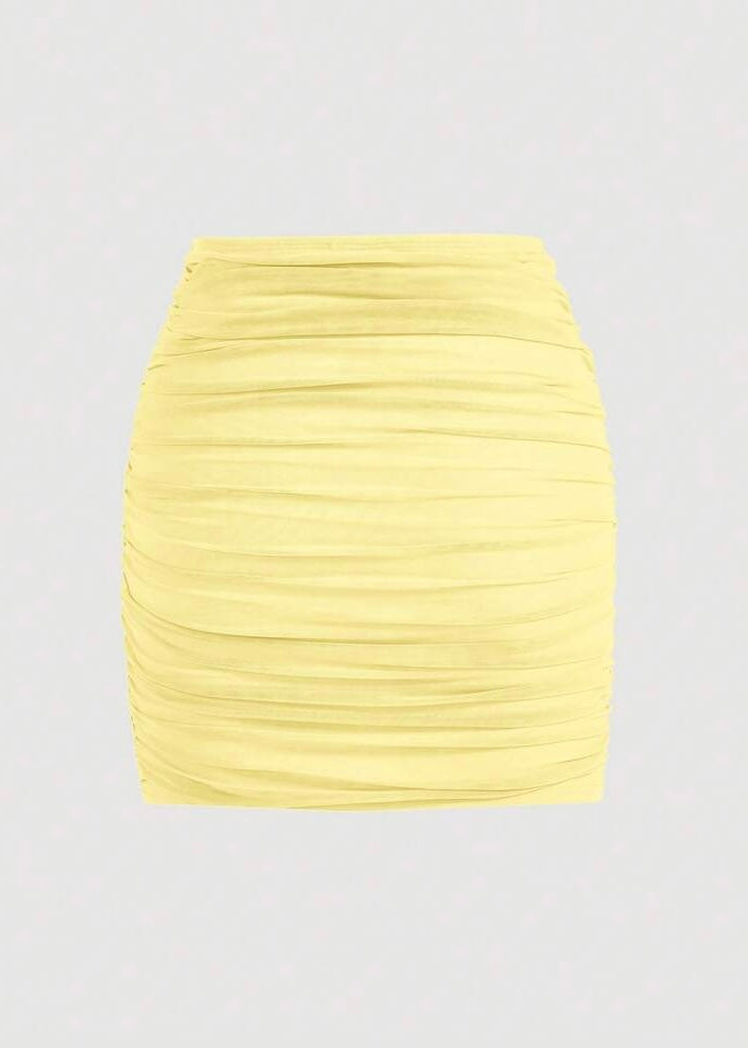 Lemon Ruched Mini Skirt