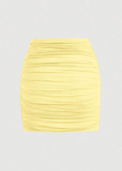 Lemon Ruched Mini Skirt