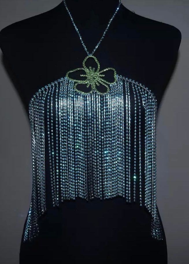 Lyra Flower Detail Rhinestone Halter Top