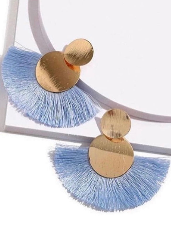 Blue Circular Tassel Earrings - The Style Guide TT