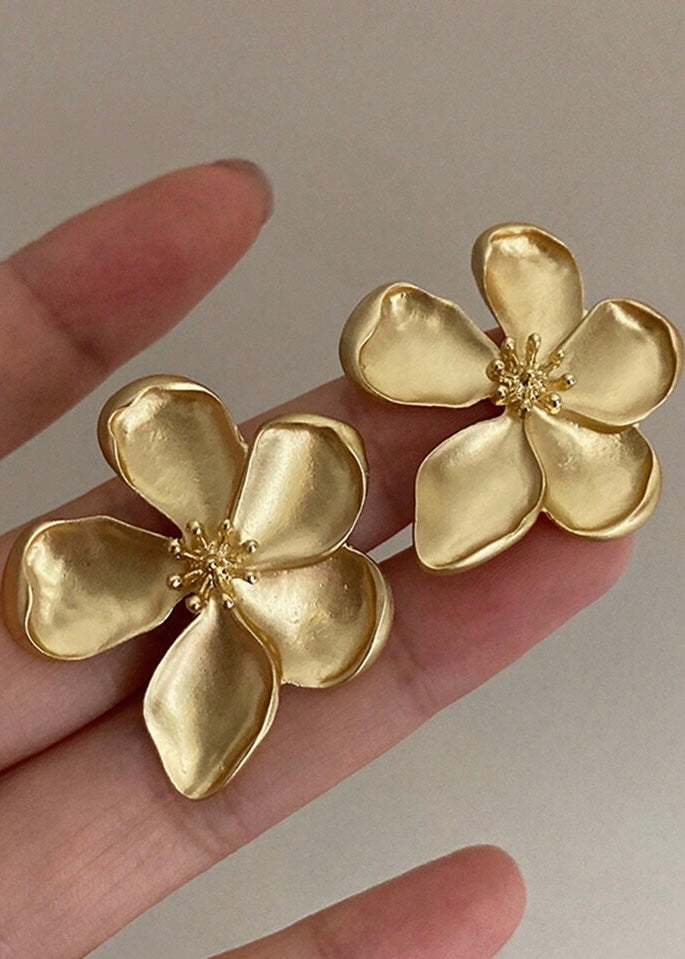 Gold Floral Statement Studs