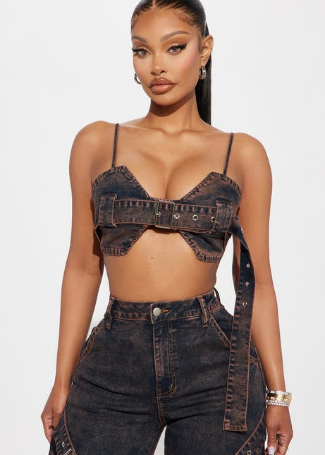 Showtime Buckle Detail Denim Bralette