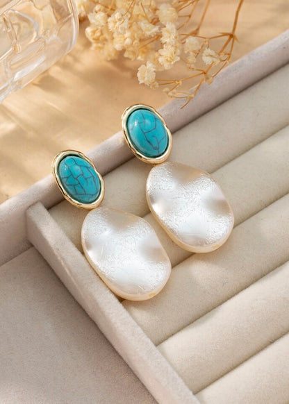 Pearlescent Teal Marble Earrings
