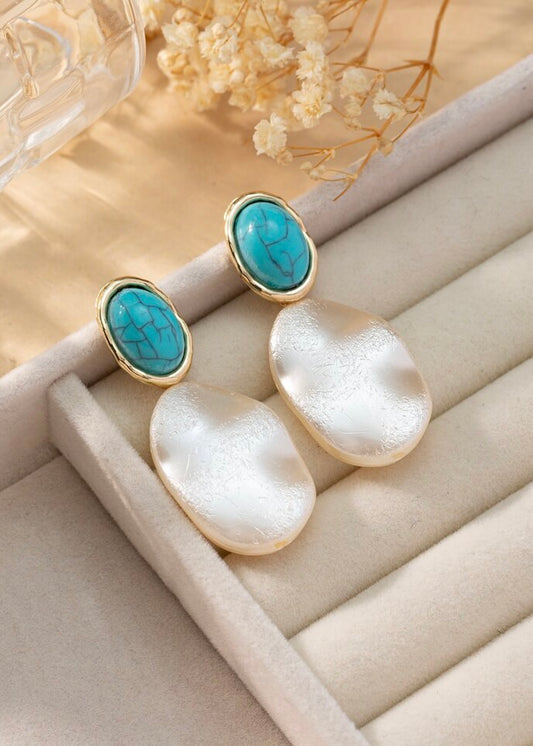 Pearlescent Teal Marble Earrings
