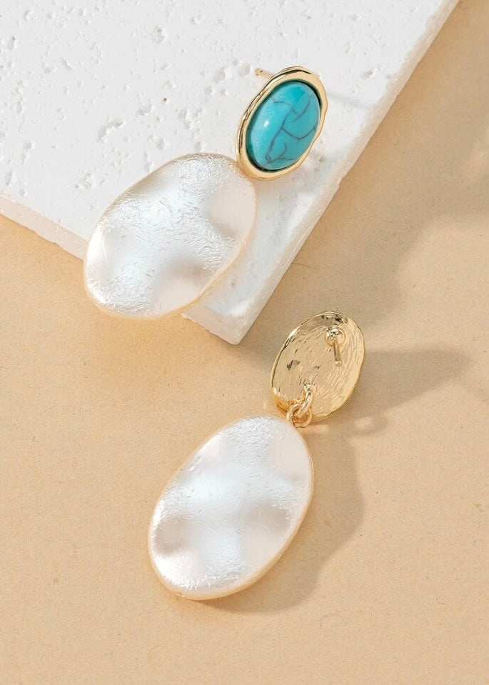 Pearlescent Teal Marble Earrings