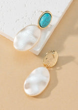 Load image into Gallery viewer, Pearlescent Teal Marble Earrings
