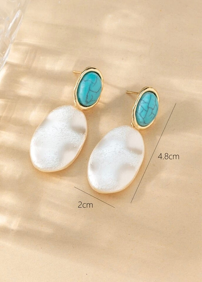 Pearlescent Teal Marble Earrings