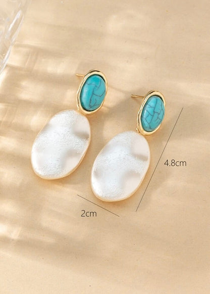 Pearlescent Teal Marble Earrings