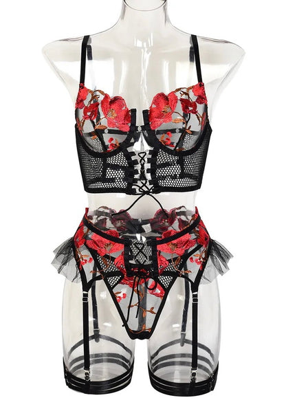 Floral Fishnet Lingerie Set