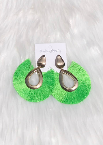 Electric Green Tassel Earrings - The Style Guide TT
