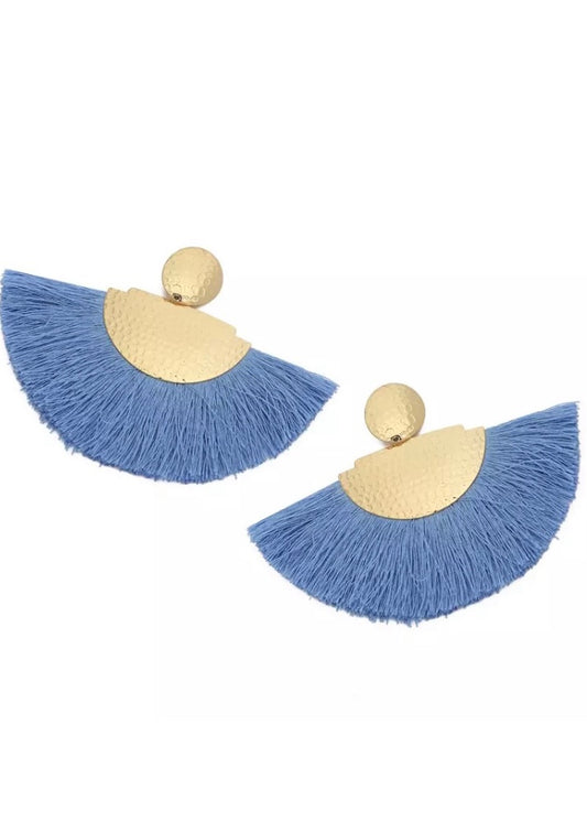 Blue Semi Circular Tassel Earrings - The Style Guide TT