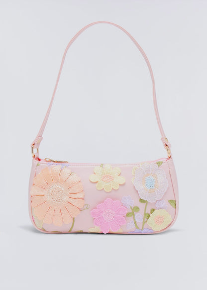 Frangipani Flower Applique Shoulder Bag