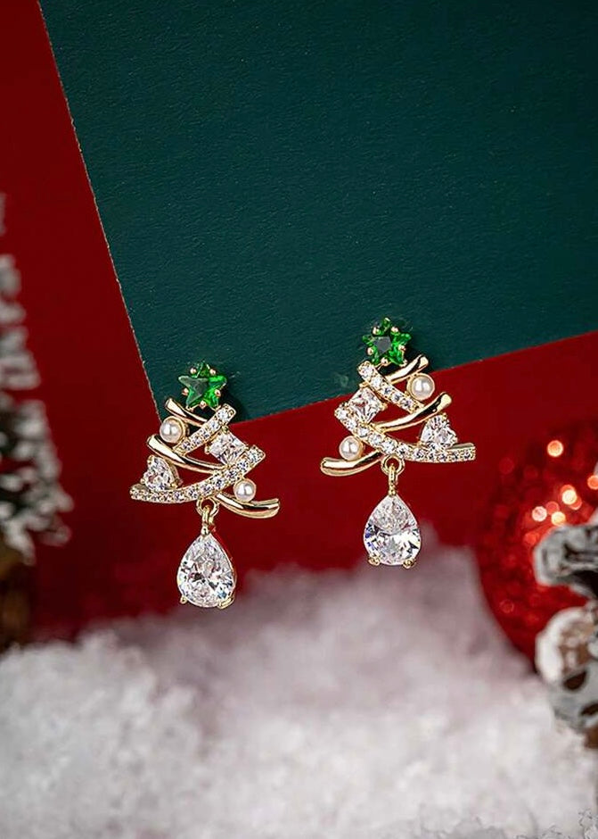 Rhinestone Christmas Tree Earrings