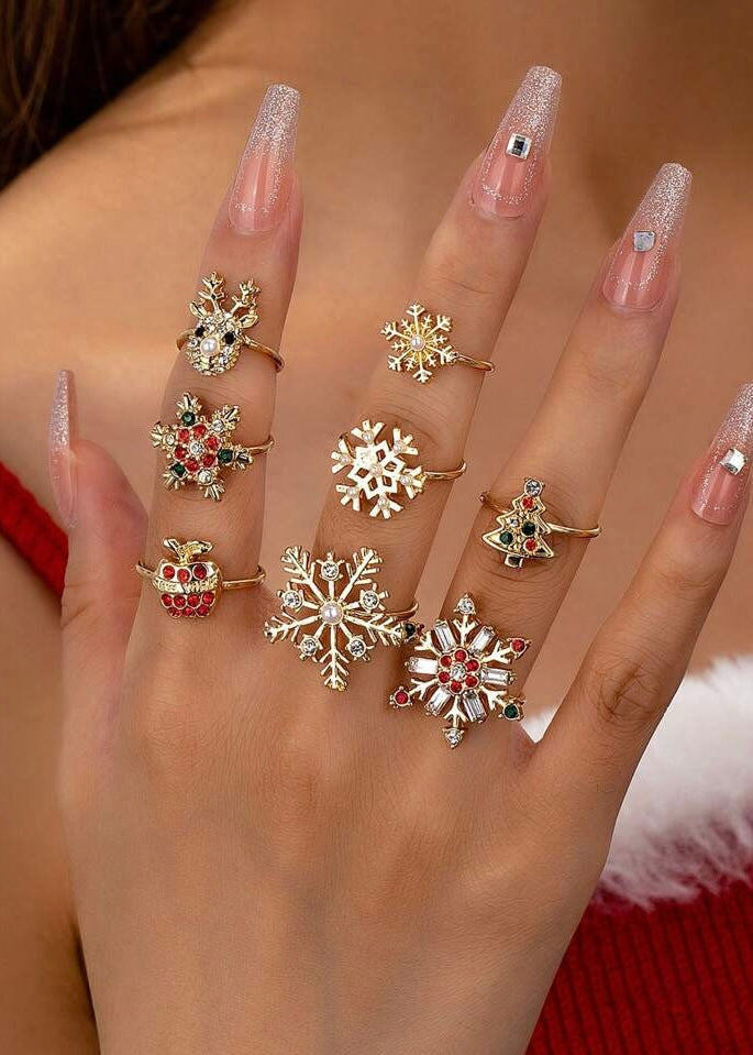 8PC Christmas Ring Set